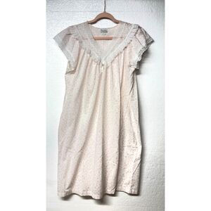 Vintage Deidre 1980s Nightgown Granny Core White Pink Flowers Lace Trim Dress